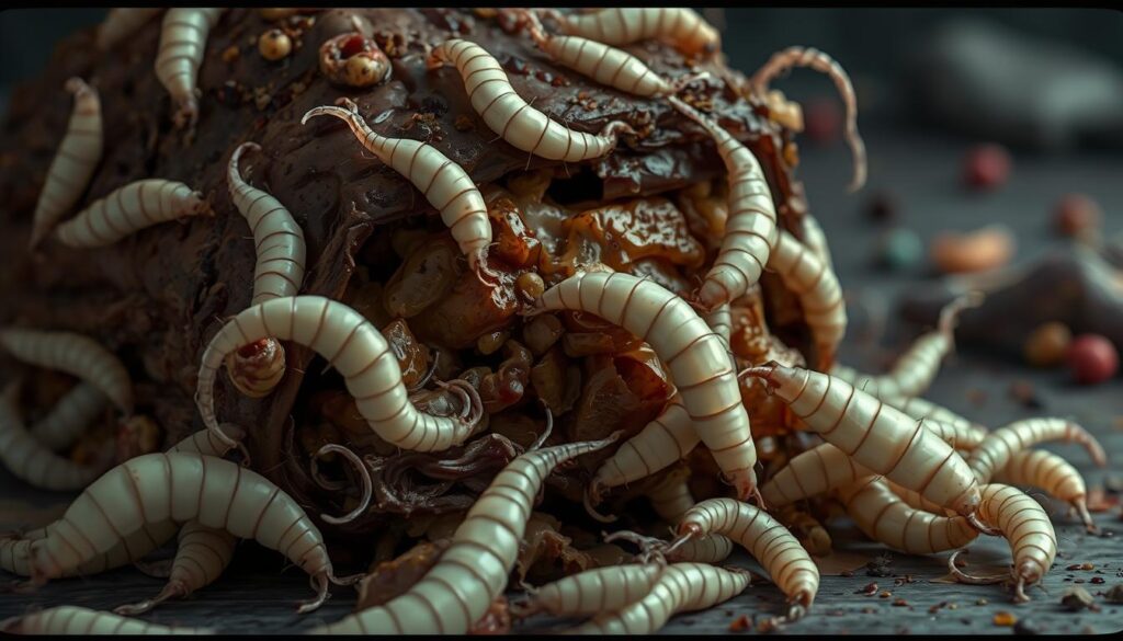 Maggots on food